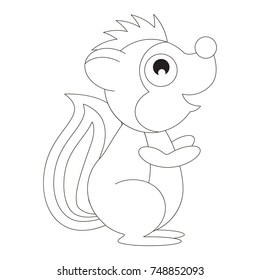 Skunk cartoon, the colorless outlined illustration with thin line black stroke