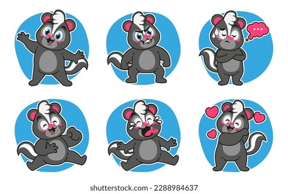 skunk cartoon expression stickers pack