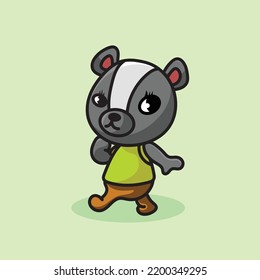 Skunk Cartoon Mascot Funny Vector Smile Happiness Fun Cute Farm Illustration Cute Black Female