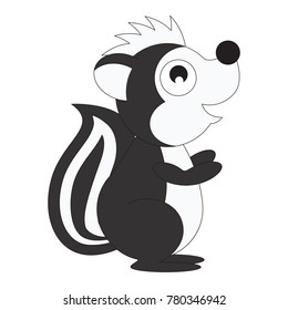 Skunk cartoon. Outlined colorful illustration with thin line black stroke