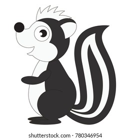 Skunk cartoon. Outlined colorful illustration with thin line black stroke