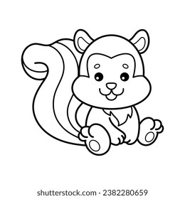 Skunk. Coloring page, coloring book page. Black and white vector illustration.