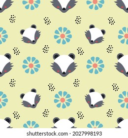 skunk and flower animal vector seamless pattern background