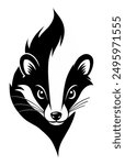 Skunk head black and white isolated logo or symbol. Can be used as emblem or mascot for sports or other products.