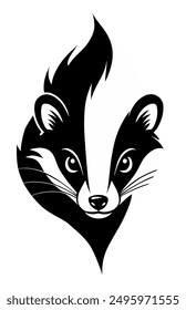 Skunk head black and white isolated logo or symbol. Can be used as emblem or mascot for sports or other products.