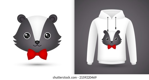 Skunk head on white sweatshirt hoodie