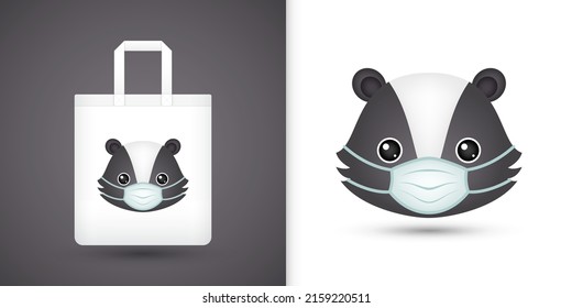 Skunk head on white tote bag