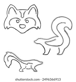 skunk icon set, brush strokes on white background. Vector illustration.