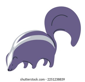 skunk, isolated portrait of animal. Mammal with ability to spray unpleasant liquid. Wilderness species and fauna of woods and forests. Creatures of zoo and nature. Vector in flat style illustration