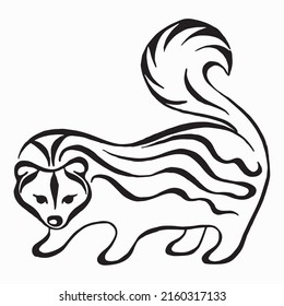 Skunk Logo. Black And White Animal  Skunk Hand Drawing. Simple Elegant Skunk Illustration.Linear Drawing.