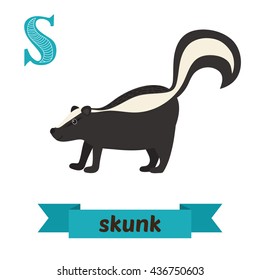 Skunk. S letter. Cute children animal alphabet in vector. Funny cartoon animals. Vector illustration