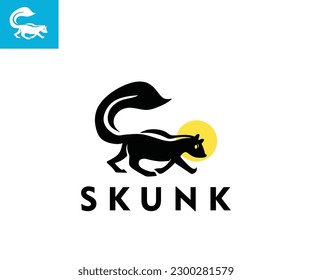 SKUNK SIMPLE LOGO, silhouette of black small cute animal walking vector illustrations