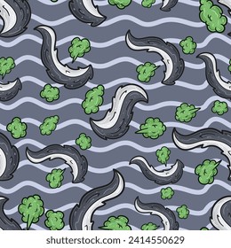 Skunk Tail Seamless Pattern in Cartoon Style. Perfect For Background, Backdrop, Wallpaper and Cover Packaging. Vector Illustration.