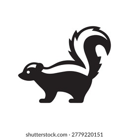 Icono de Vector de mofeta, ilustración plana minimalista en blanco y negro de un animal salvaje, aislado sobre fondo blanco.