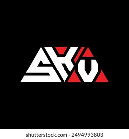 SKV triangle letter logo design with triangle shape. SKV triangle logo design monogram. SKV triangle vector logo template with red color. SKV triangular logo Simple, Elegant, and Luxurious design.