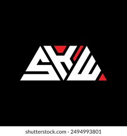Diseño de logotipo de letra triangular SKW con forma de triángulo. Monograma de diseño de logotipo de triángulo SKW. PLANTILLA con logotipo de Vector triangular SKW en color rojo. Logo triangular SKW Diseño sencillo, elegante y lujoso.