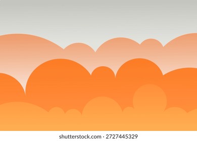 Cielo con abstracto fondo de Anuncio conceptual de nubes naranjas lindas al atardecer. Borde de Web de capas de nubes cálidas al atardecer. Diseño de dibujos animados simple. Elegante Anuncio de Web de dibujos animados con nubes naranjas.