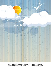 sky abstract retro background with clouds and sun