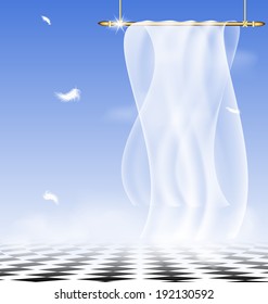 in the sky are abstract white drape and flying feathers