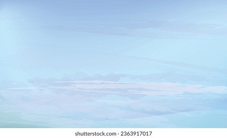 Sky aerial view above clouds.  Nature abstract banner with watercolor textured elements. Minimal background with place for text in light blue colors. 