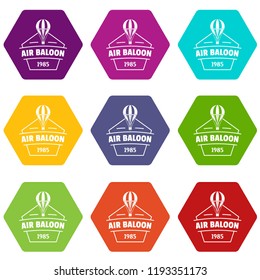 Sky air balloon icons 9 set coloful isolated on white for web