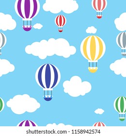Sky with air balloons seamless pattern, vector illustration 