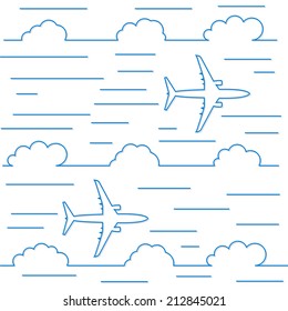 Sky and airplane, background in line style.