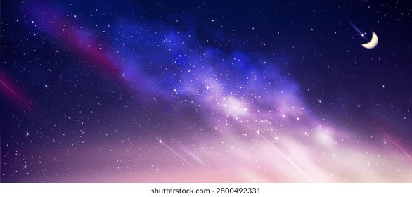 Sky Backdrop,Starry universe for Ramadan Night Background,Sky purple with sparkle light for Abstract wallpaper.Nature winter landscape,cloud space.Fantasy beautiful star field on blue galaxy science 