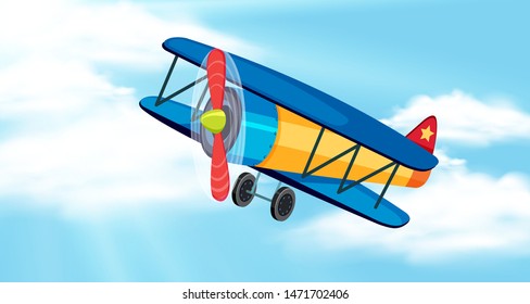 Sky background with airplane flying illustration