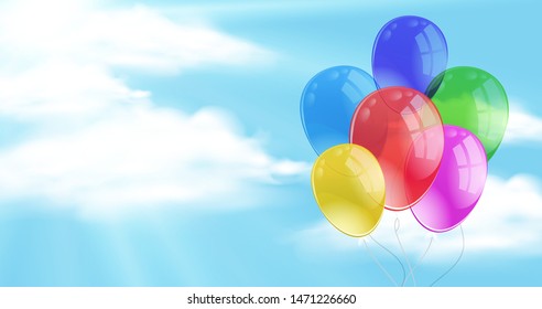 Sky background with ballooons floating in air illustration