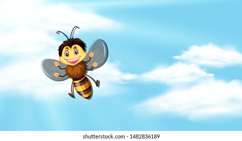 Sky background with bee flying illustration