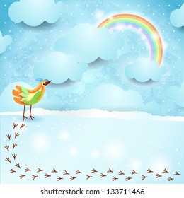 Sky background with bird, vector illustration