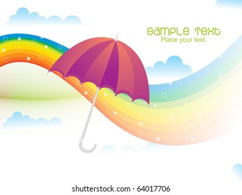 sky background with cloud, rainbow and isolated umbrella