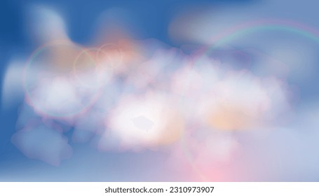 Fondo del cielo con nubes, resplandor y arco iris