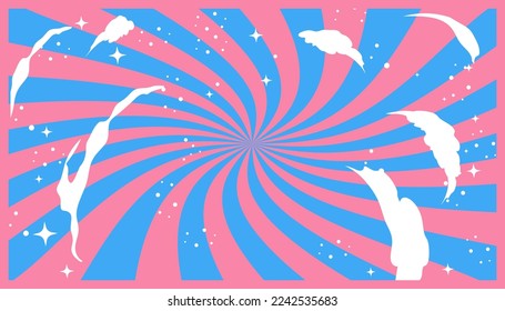 Sky background with clouds and glitter in manga style. Vector image.