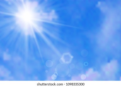 Sky background with clouds and sun, vector illustration.