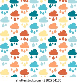 Fondo del cielo y nubes de colores con gotas. Diseño elegante con póster plano, folletos y postales. Objeto aislado. Ilustración vectorial. Ilustración infantil