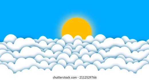 Sky background with flat clouds and sun