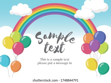 Sky background frame with balloons and rainbow (horizontal)