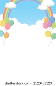 Sky background frame with balloons and rainbow (vertical)