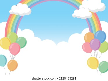 Sky background frame with balloons and rainbow (horizontal)