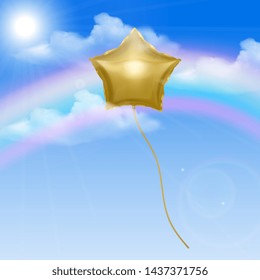 Sky Background with golden Balloon with shape of star, editable Vector illustration in realistic style, Vector Eps 10 illustration