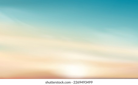 Sky Background With Gradient Pastel Cinematic Colors, Summer Sunset In Peach And Blue, Spring Cloud With Soft Seasonal Tones, Autumn Clear Landscape, Yellow Horizon And Warm Evening Atmosphere.