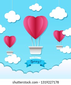 Sky background with heart balloon. Vector