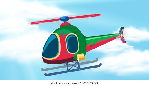 Sky background with helicopter flying illustration