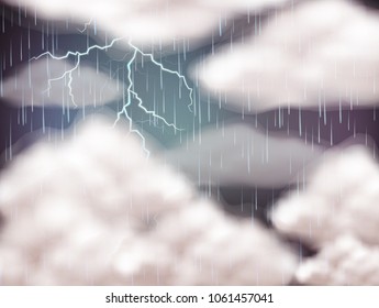 Fondo del cielo con iluminación e ilustración de lluvia