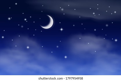 Sky background with moon and stars