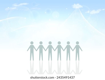 Sky background with people holding hands