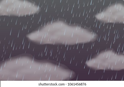 Sky background with rain and gray clouds illustration