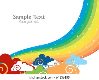 sky background with rainbow, vector wallpaper for rainy day